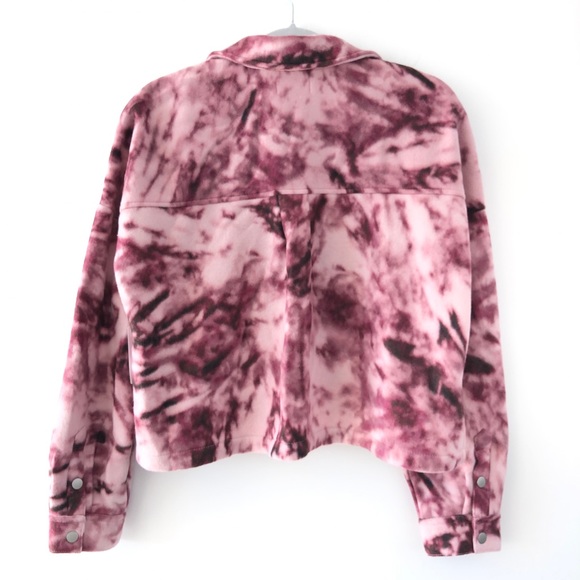 Abound Crop Fleece Shirt Purple Pink Tie Dye Snap Front Nordstrom M - Picture 7 of 12